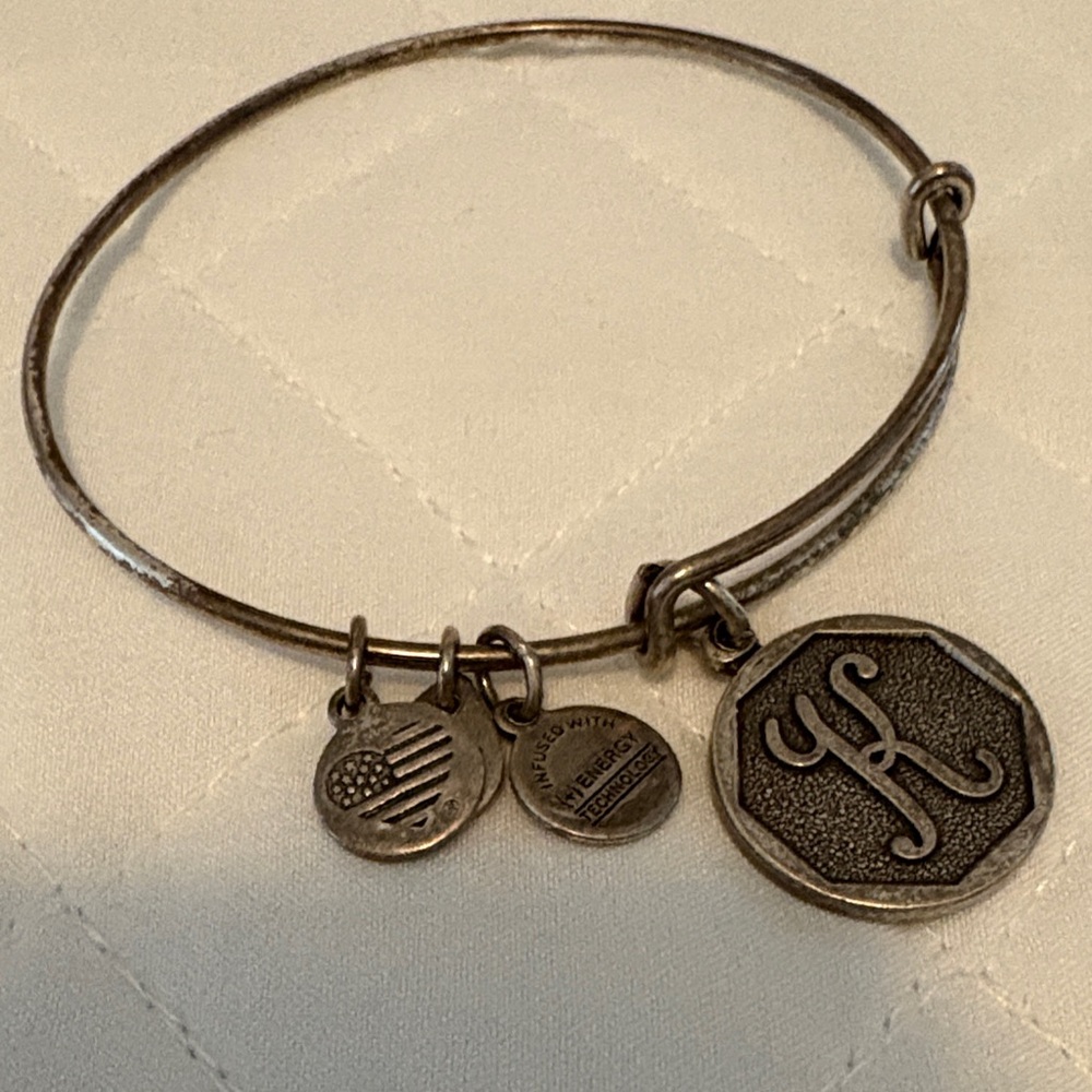 Alex and Ani “K” Silver Charm Bangle Bracelet